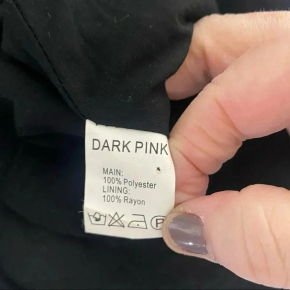 DARK PINK‎ S black cold shoulder long sleeve ruffle & lace up front dress - Picture 7 of 8